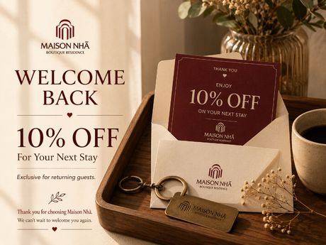 Giảm ngay 10% cho lần đặt phòng tiếp theo