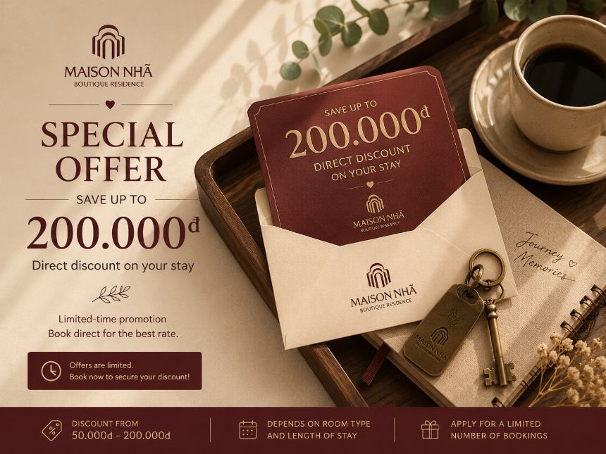 Ưu đãi giảm trực tiếp lên đến 200.000 đồng cho kỳ lưu trú